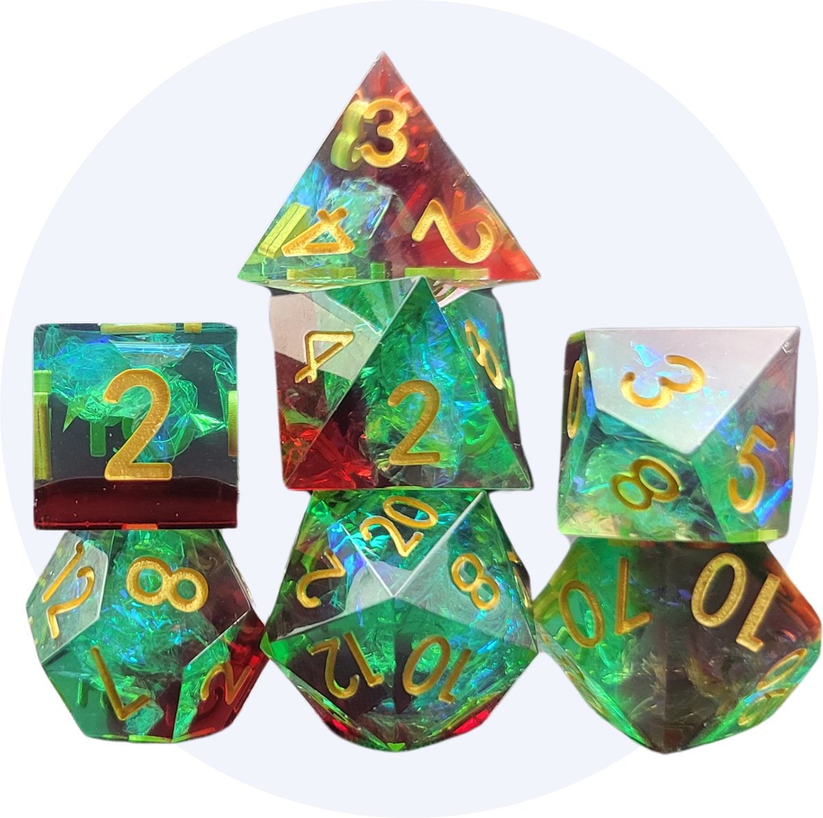 Hilvard Resin Dobbelstenen Set Emerald Gem D&D Dice Set DnD Polydice Set 7 Stuks Inclusief metalen case en velvet opbergzak Geschikt voor Dungeons and Dragons Geschikt voor Magic the Gathering