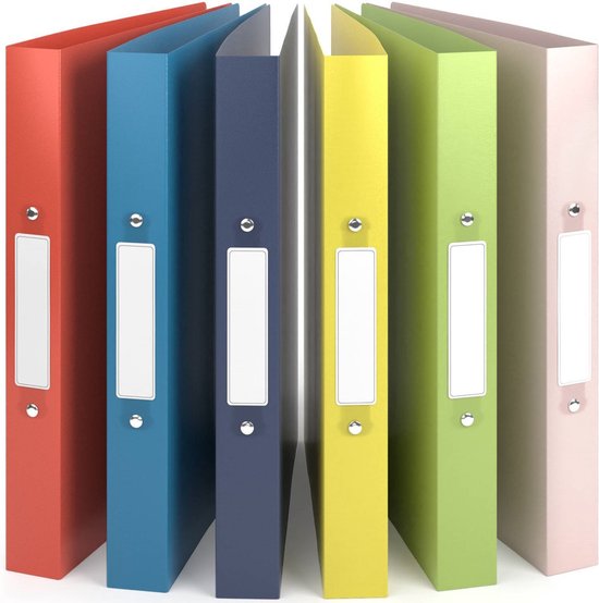 ACROPAQ - 6 x Ringmap A4 2 ringen - Ringband met rugetiket - Rug 3,5 cm - 'Zomer' Natuur Kleurencollectie - Ringmapjes, Ringmappen, Ordners 2-rings