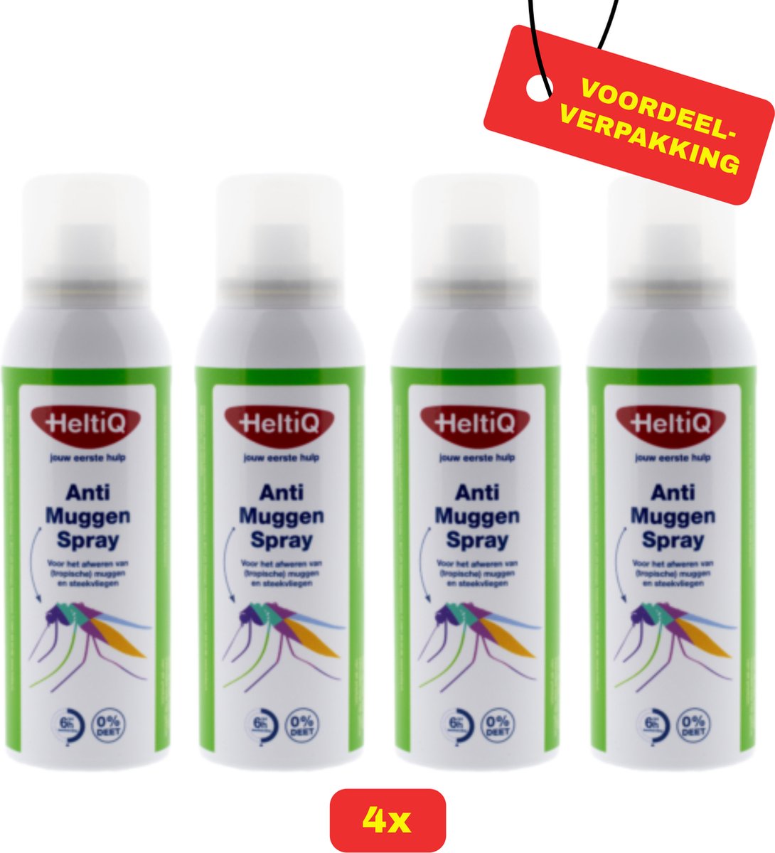 Goedkoopste 4X HeltiQ Anti-Muggenspray - 4x 100ml - Voordeelverpakking!