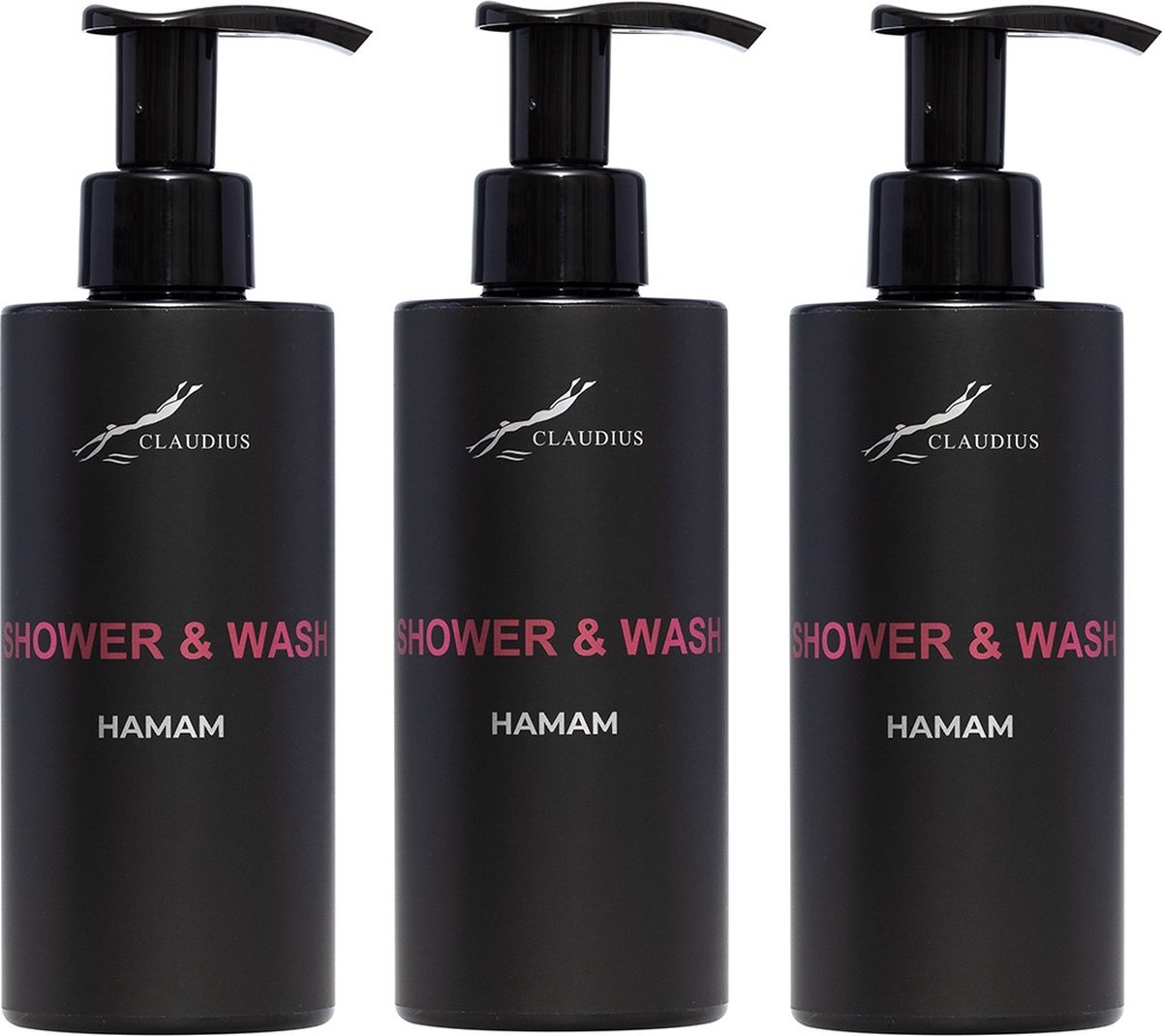 Goedkoopste Shower & Wash Hamam 300 ml - met pomp - zwarte fles - set van 3 stuks - Voordeelverpakking