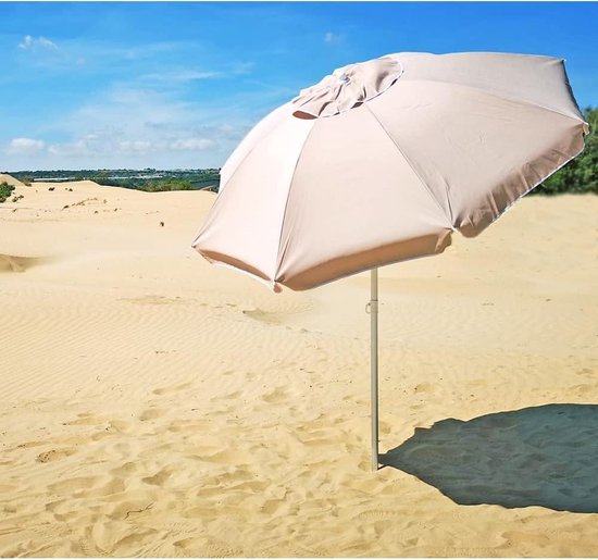 VirtuFit Strandschirm 200cm Beige - Windstabiler Sonnenschutz Für Strand & Garten