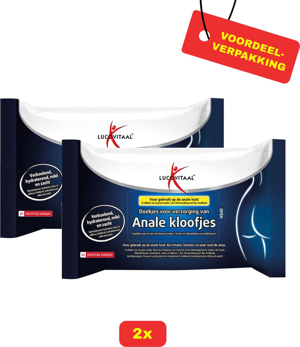 Goedkoopste 2X Lucovitaal Anale Kloofjes Doekjes - 2x 25 stuks - Voordeelverpakking!
