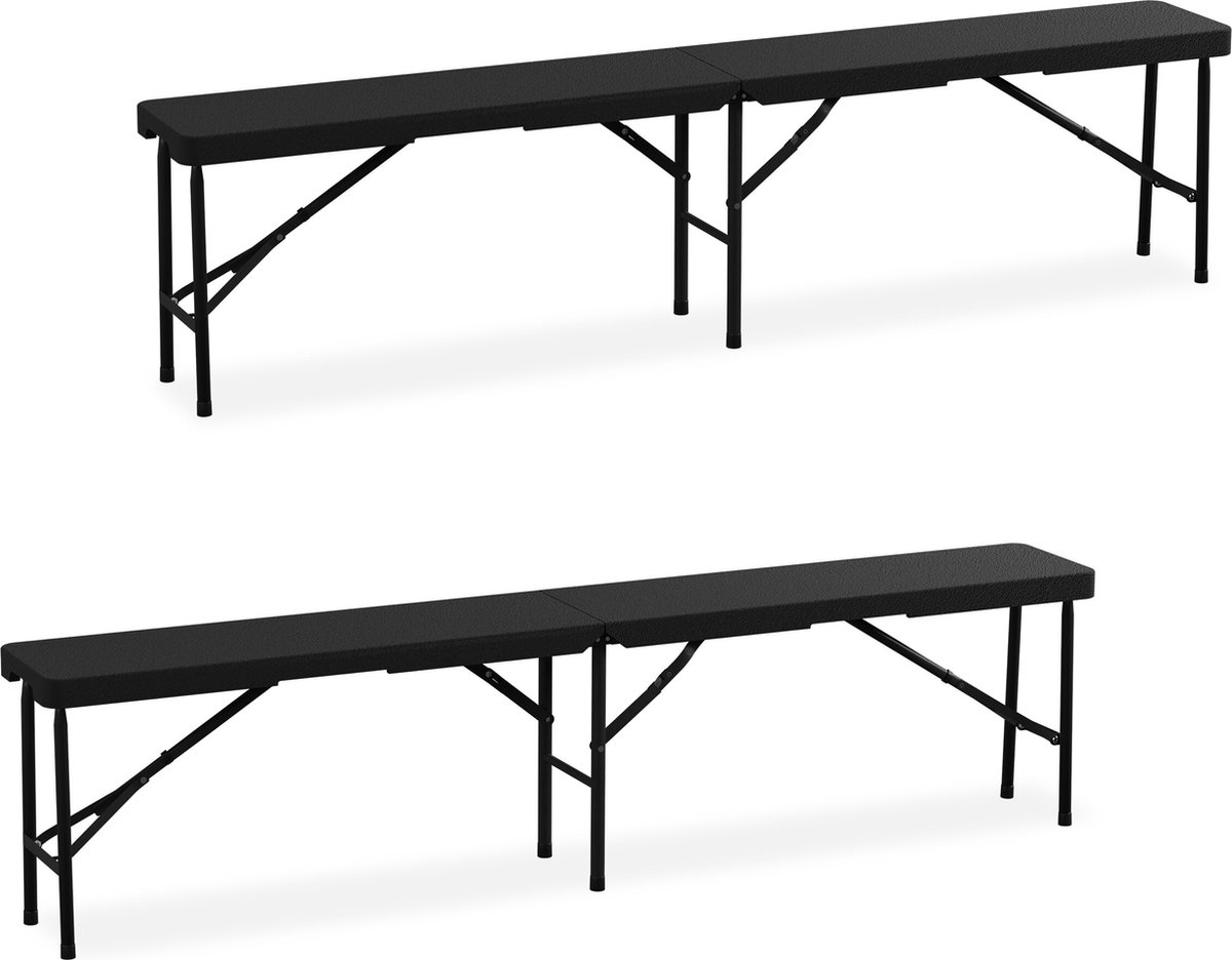 bierbank set van 2 - inklapbaar - campingbank - 180 cm - zwart