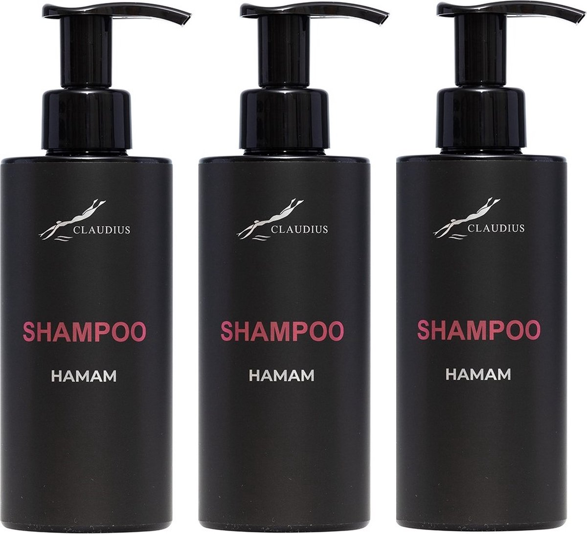 Claudius Cosmetics Benelux B.V. Shampoo Hamam 300 ml met pomp zwarte fles set van 3 stuks Voordeelverpakking