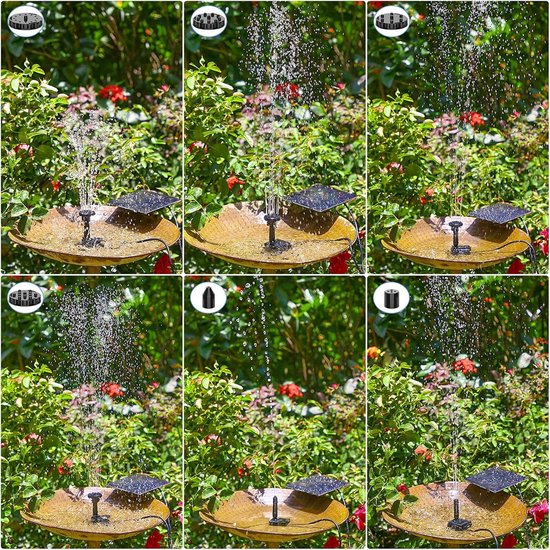 AISITIN Zonne-energie Fontein 3,5W Drijvend Met Batterij - 6 Sproeiers Voor Tuin, Vogelbad En Vijver