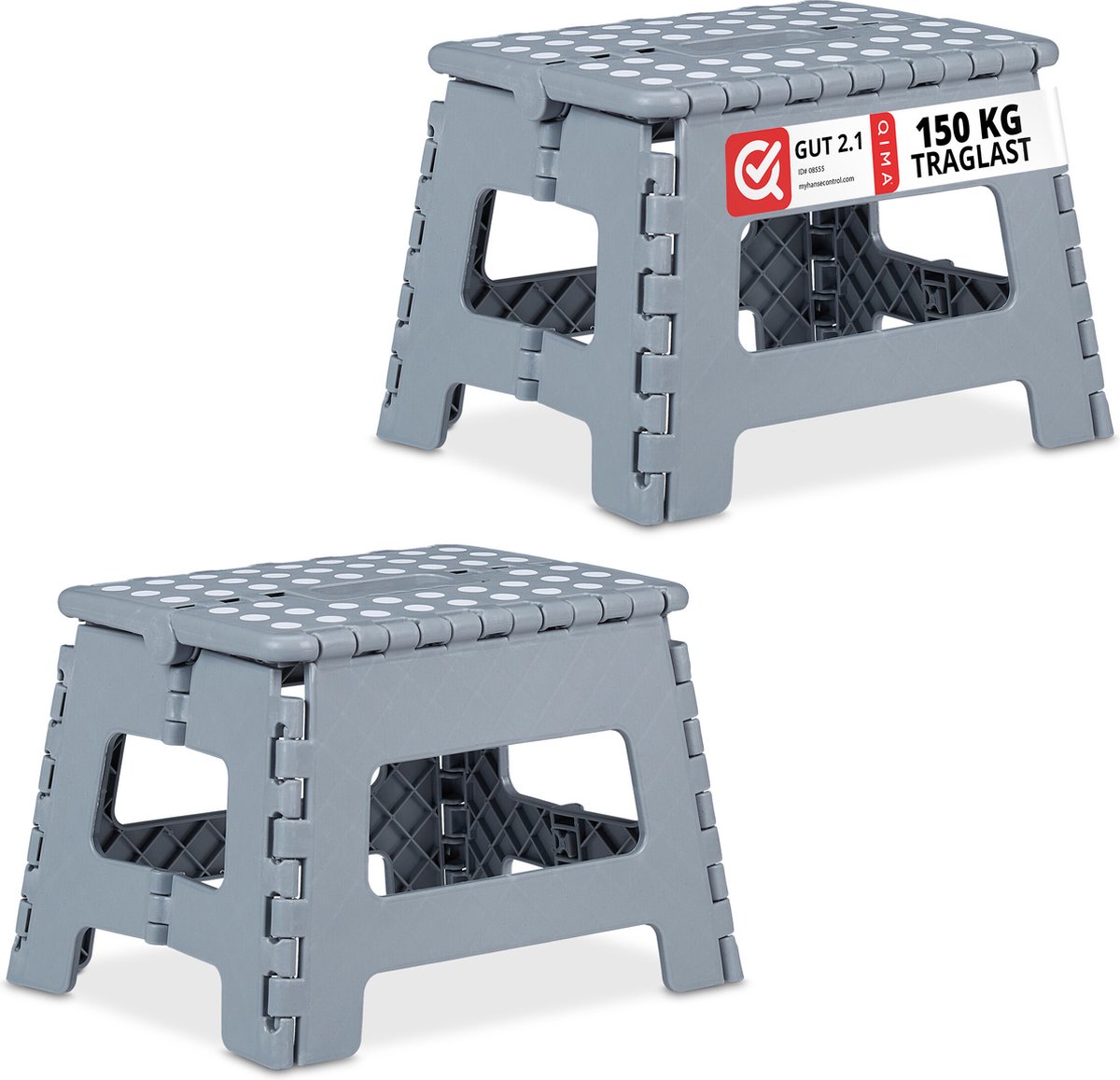 2x opstapje inklapbaar - tot 150 kg - antislip - 22x35x28 cm - kinderen - grijs