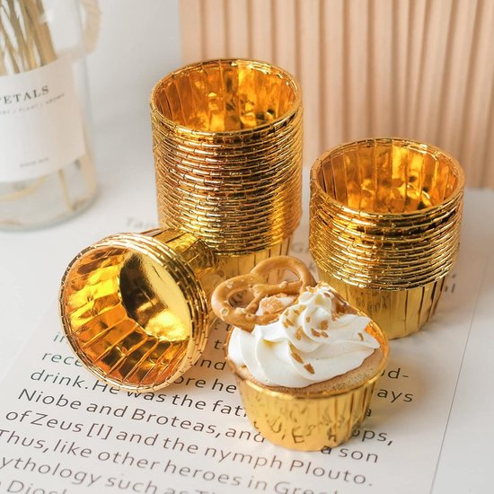 Emballages de cupcakes métalliques Goud, 200 pièces, moules à pâtisserie sans graisse pour anniversaire et mariage, doublures de gâteaux allant au four
