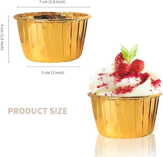 Emballages de cupcakes métalliques Goud, 200 pièces, moules à pâtisserie sans graisse pour anniversaire et mariage, doublures de gâteaux allant au four