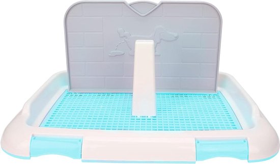 Hondentoilet met Plaspaal Klein Puppy Hondenpotje Toiletbakje Training Mesh Padhouder voor Gebruik Binnenshuis Vloerbescherming, Blauw/Roze