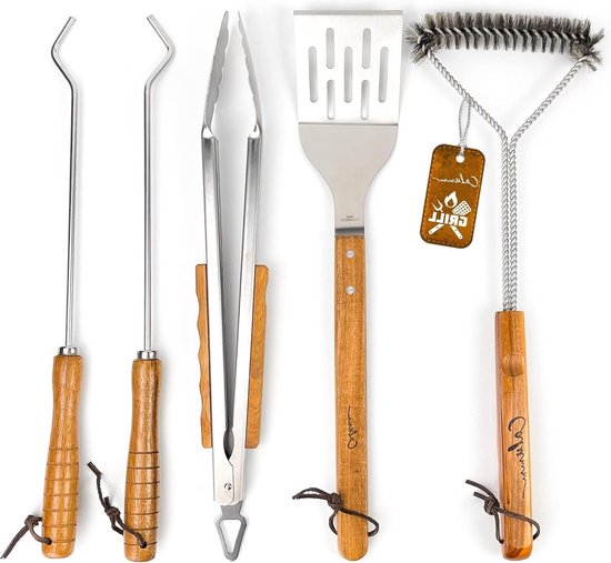 BURNHARD Stainless Steel BBQ Utensils Set, 4 Pieces, Sturdy Stainless Steel, Mag