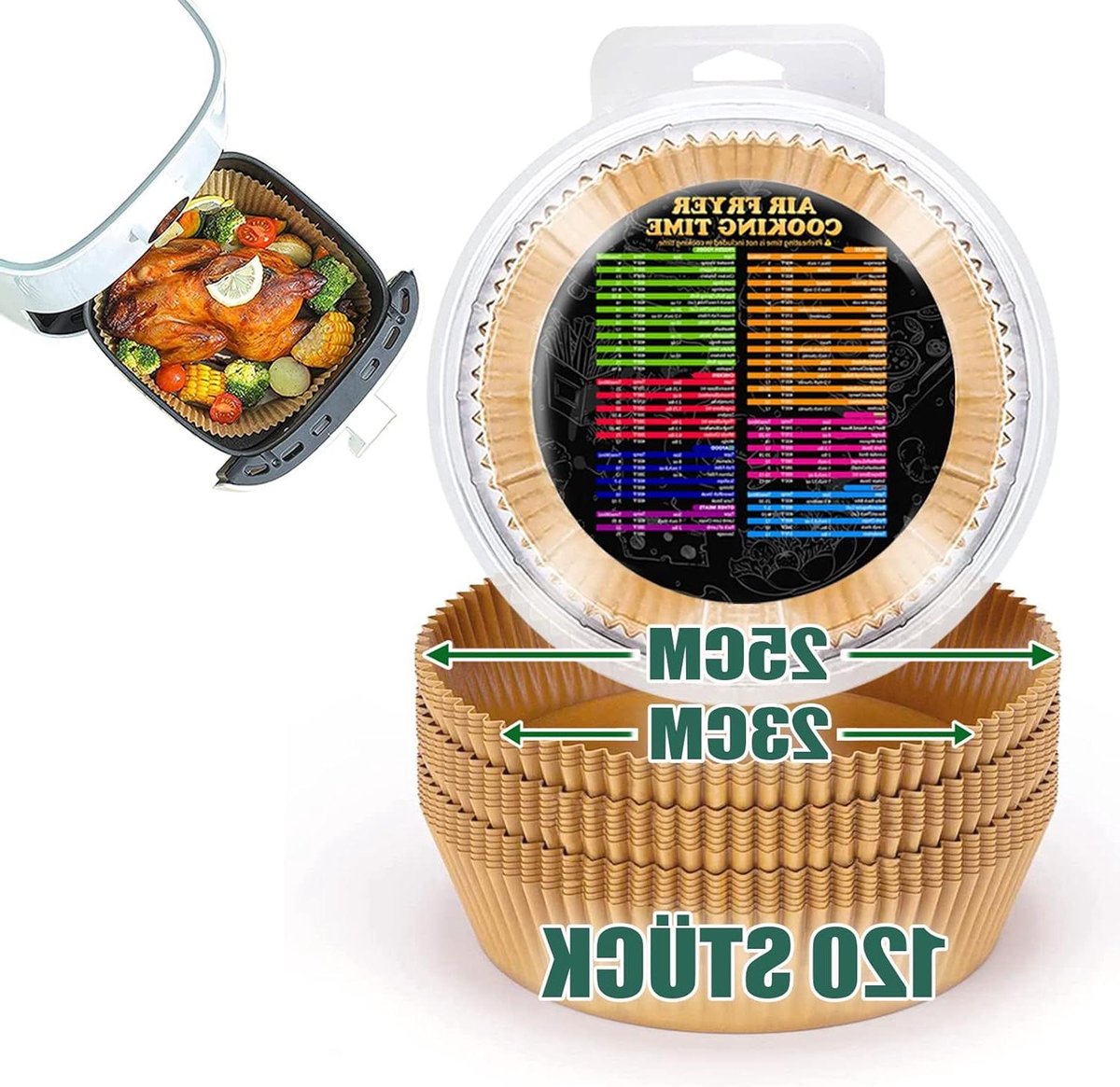 Bakpapier 25 cm - voor heteluchtfriteuse - perkamentpapier - anti-aanbaklaag - wegwerp - oven - magnetron