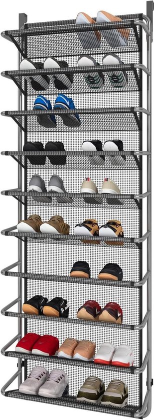 Jeemsie - Schoenenrek Hangend - 10 Laags - Zwart / Zilver
