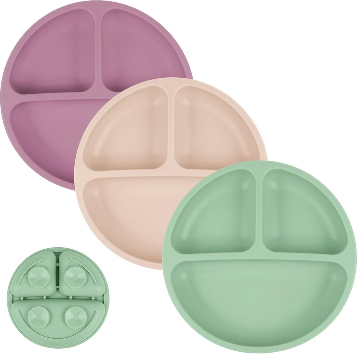 Goedkoopste Babybordjes, 3 stuks, siliconen antislip babyplacemat met zuignappen, zuignapschaal voor baby's, BPA-vrij, stabiel bordje in gedeeld, voor peuters, peuters en kinderen