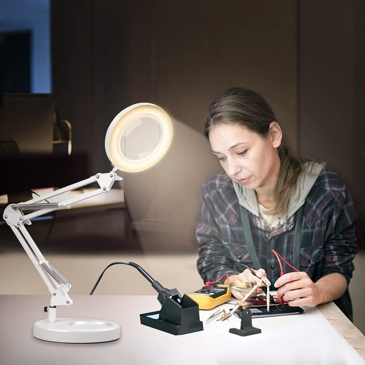 Vergrootglas Led Vergrootglas Klem Lamp - 5X Vergrootlamp - 2 in 1 Klem Tafel & Bureaulamp Energiebesparende Led Ultra Helder Daglicht Licht, Geweldig voor Lezen, Hobby's, Ambachten, Werkbank - Bla