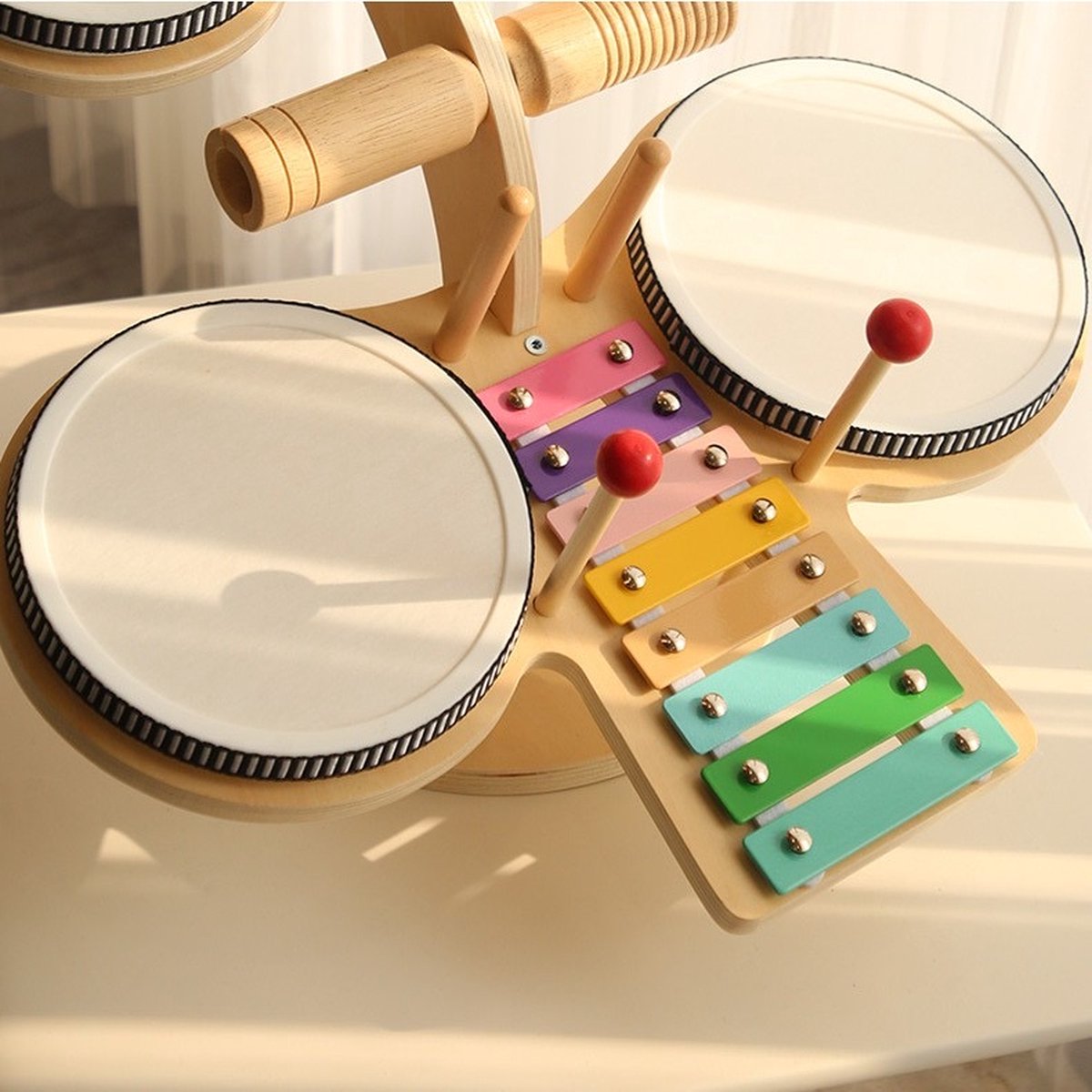 Kinder Drumstel - 4 in 1 Drumstel - Educatief Speelgoed - Houten Speelgoed - Montessori Muziekinstrument - kids — afbeelding 6