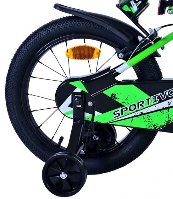 Volare Sportivo Kinderfiets - Jongens - 16 inch - Groen Zwart - Twee Handremmen van Volare — afbeelding 3