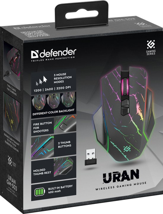 Defender URAN GM-503 - Draadloze Gaming Muis - Optisch - 3200dpi - RGB Verlichting - 8 Knoppen van Defender — afbeelding 4