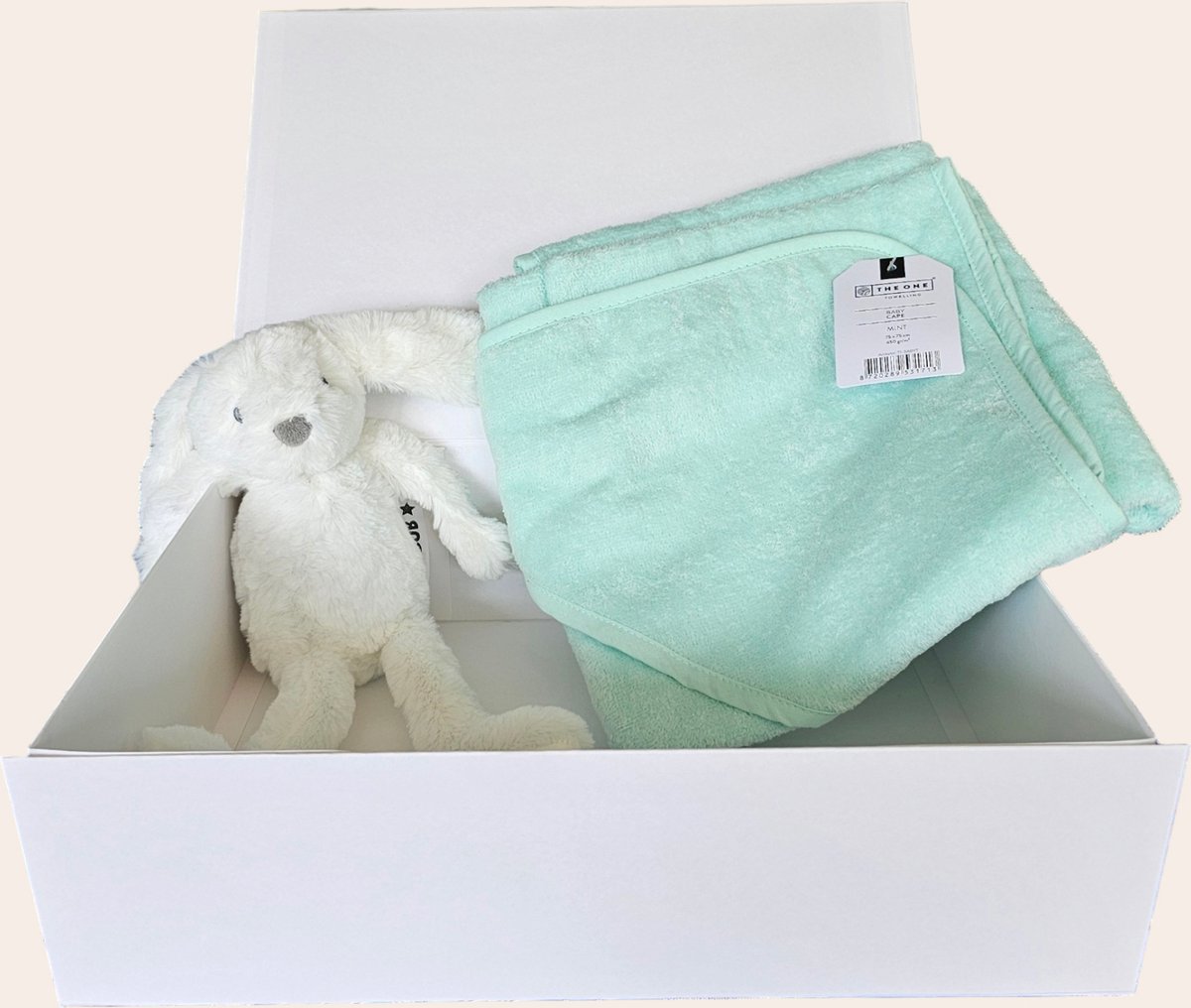 Goedkoopste Het Perfecte Kraamcadeau mintgroen Badcape en Knuffelkonijn met Personalisatie