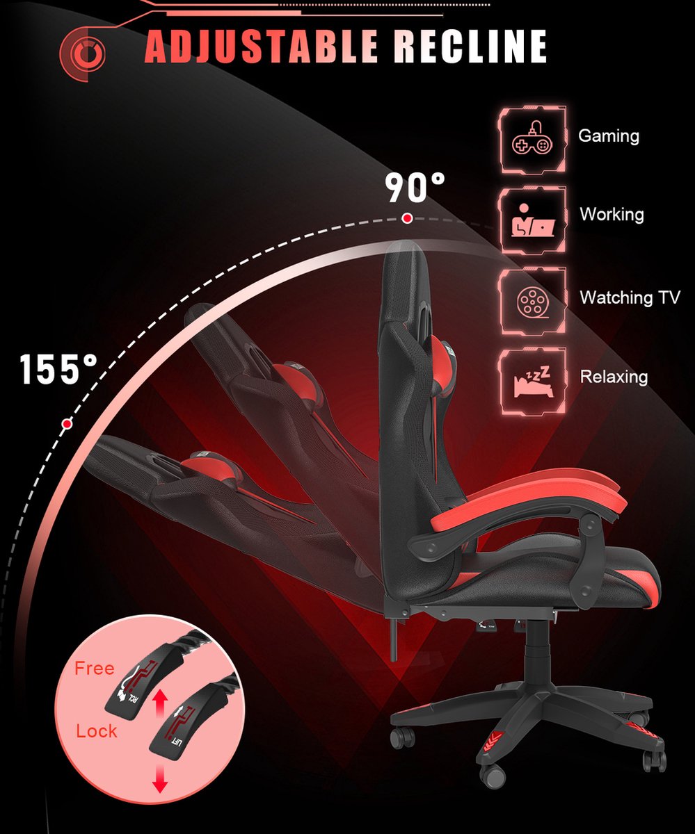 Gaming Ergonomische Bureaustoel met LED - afbeelding 2