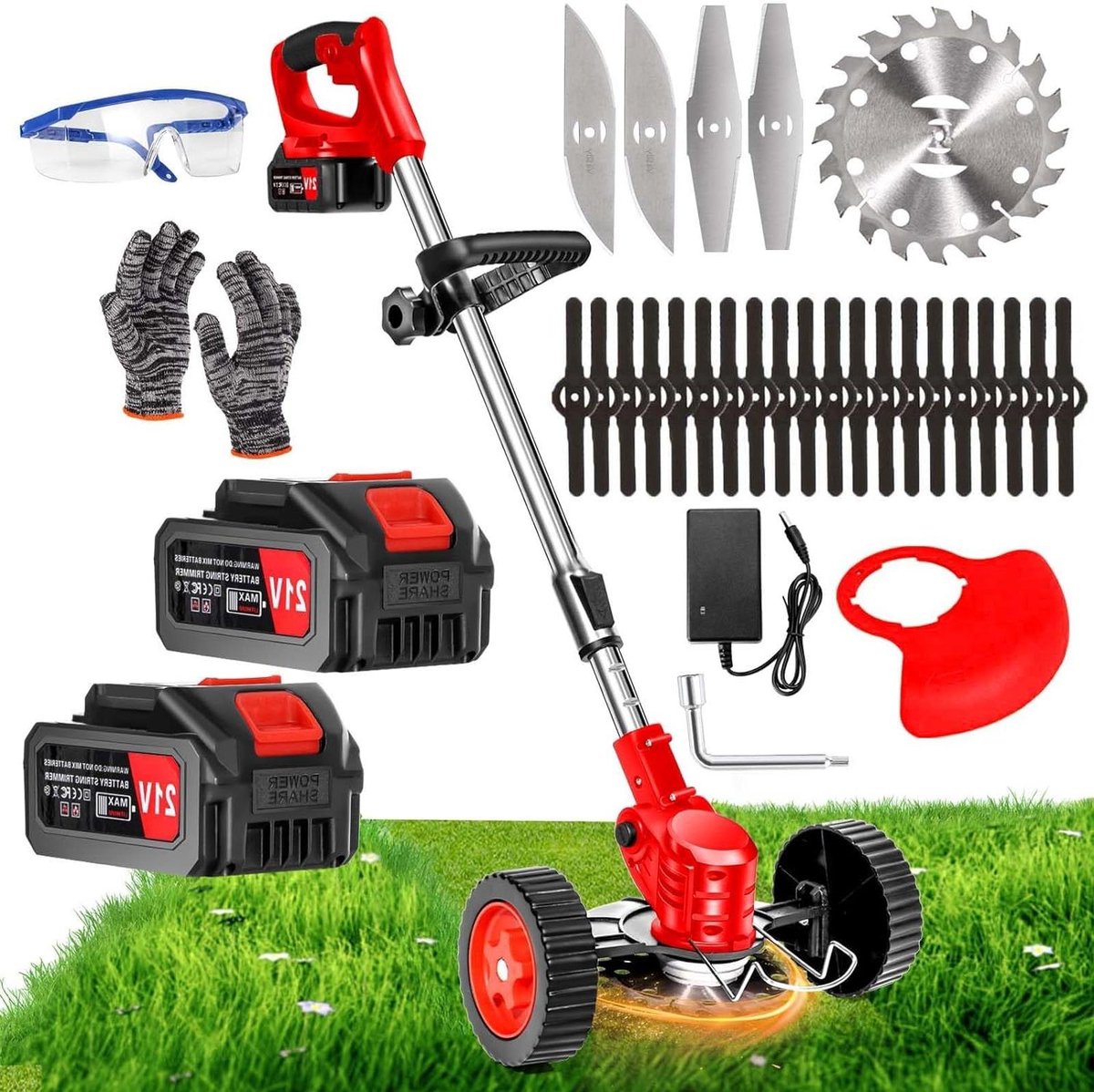 Bol.com Accu grastrimmer 24 V met 2 accu's en oplader - 3 versnellingen bosmaaier - elektrische bosmaaier voor trimmer tuin Park... aanbieding