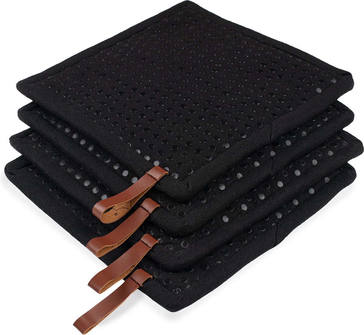 CH&F Pannenlap met Pocket 4 stuks | Siliconen Dots Licorice | Pannenlap Zwart | 20x20cm