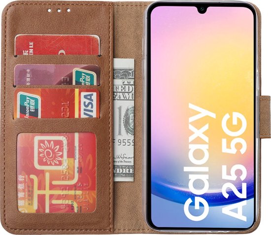 Étui avec 2 Protecteurs d'écran pour Samsung Galaxy A25 - Bibliothèque Arara avec porte-cartes - Marron