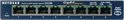 Frontale weergave van een Netgear ProSafe GS108 8-poorts Gigabit Switch met 8 ethernetpoorten.