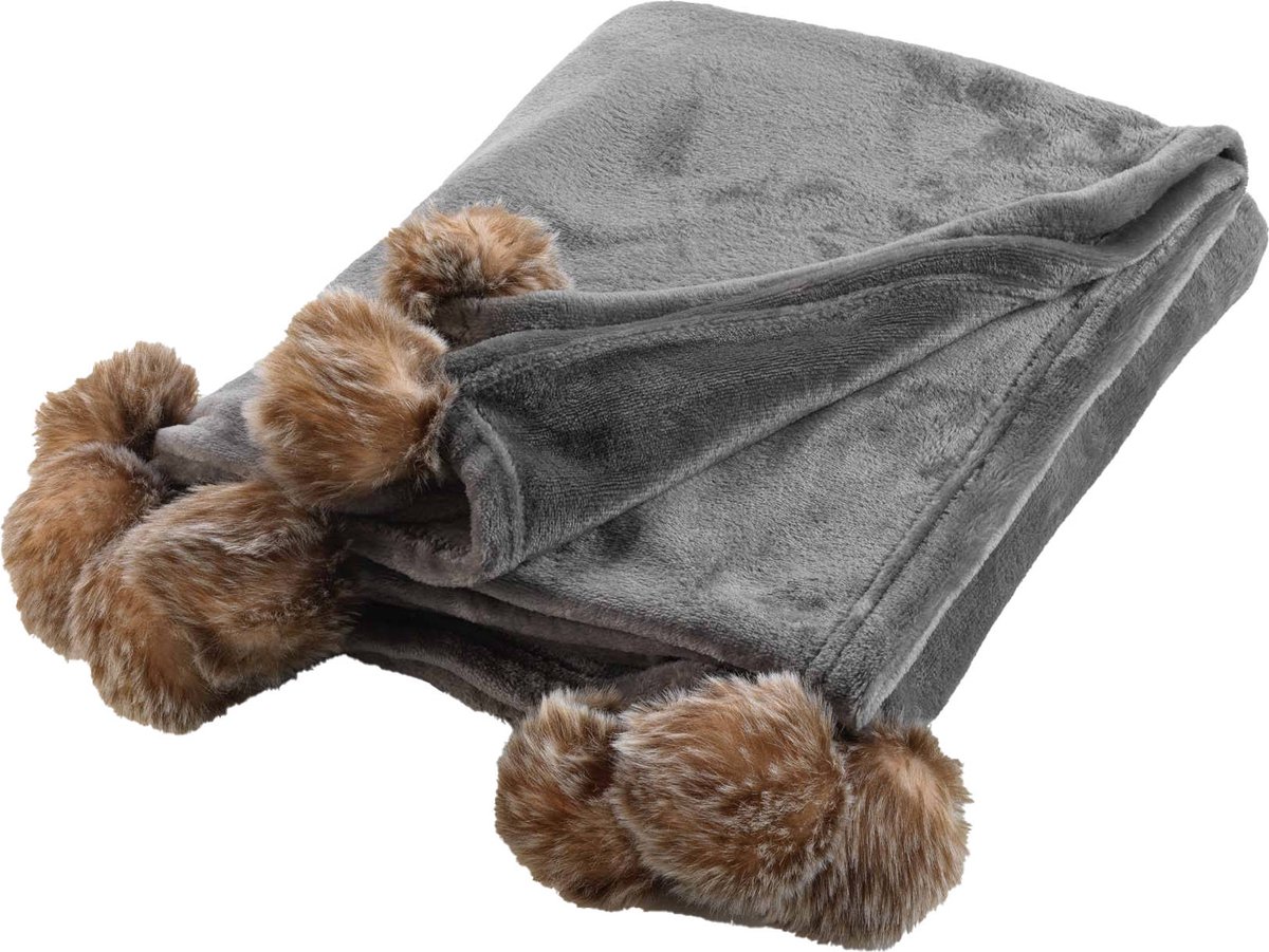Zachte pluizige deken SNOWY met pompons, 125 x 150 cm