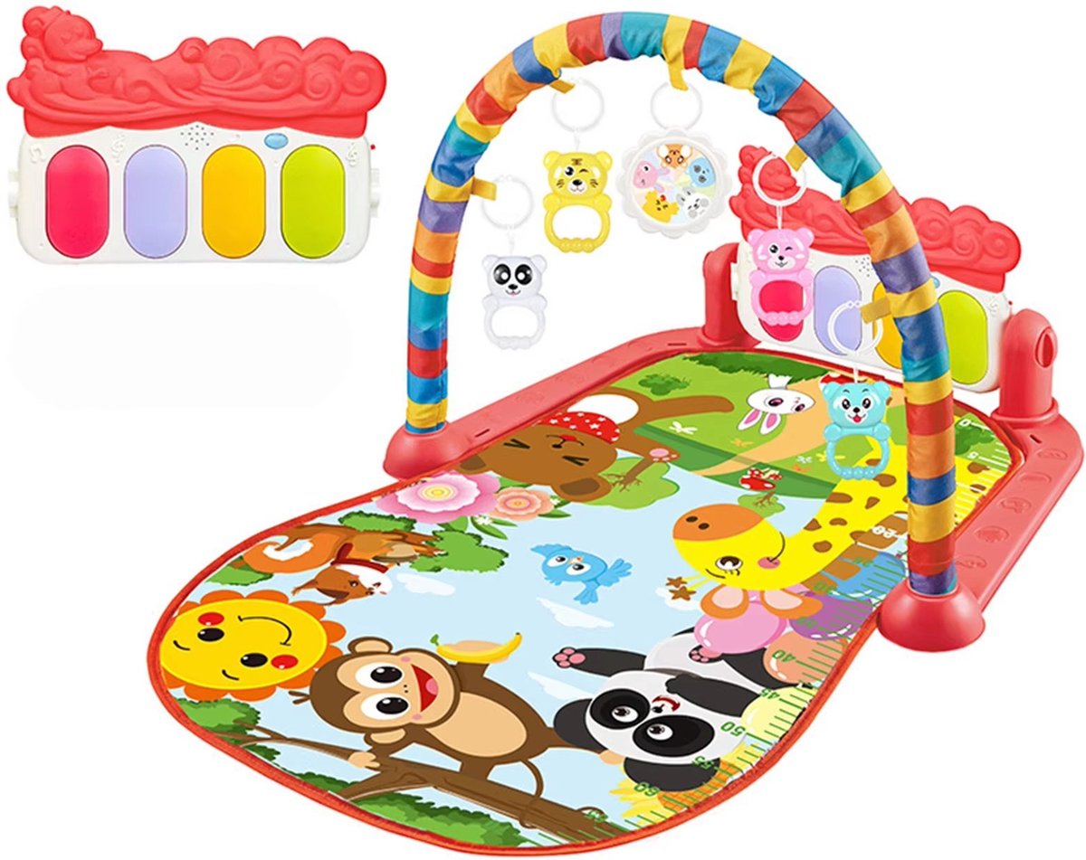 RyC Stock Kleurrijke Babypiano Gym - rood | Speelkleed voor vroege stimulatie - babygym - muzikale schatting | Piano Gym Babyspeelkleed | Speel piano in de sportschool met Tummy Time Activity Mat | Muzikaal activiteitencentrum voor baby's