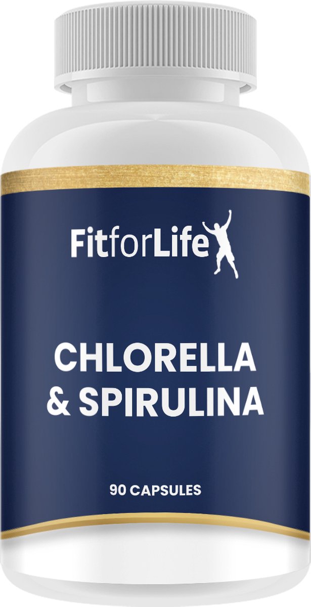 Goedkoopste Fit for Life Chlorella en spirulina - Rijk aan mineralen, antioxidanten en vitaminen - Ondersteunt spijsvertering en immuunsysteem - De groene microalg helpt bij het ontgiften van de darmen - 90 vegetarische capsules - 525mg
