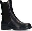 Zwarte chelsea boot met crocoprint en elastische inzet aan de zijkant.