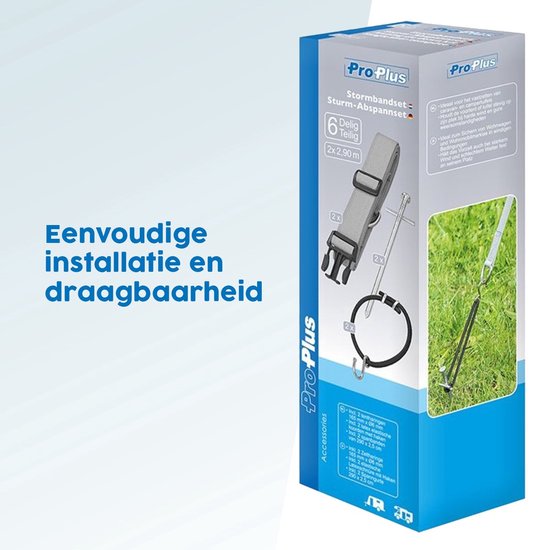 ProPlus Stormbandset - 2 x 2.90 m - Spanelastiek - Universeel - Stormlijnset - Extra Stevigheid - Stormkit - Inclusief Tentharingen, Spanbanden en Koorden - Geschikt voor Caravan- en Camperluifels - Grijs van ProPlus — afbeelding 5