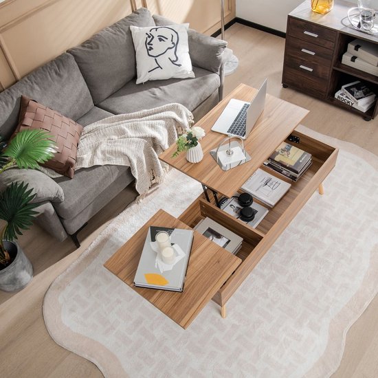 Salontafel 100x50x40cm - met opbergruimte - met schuifdeuren - naturel