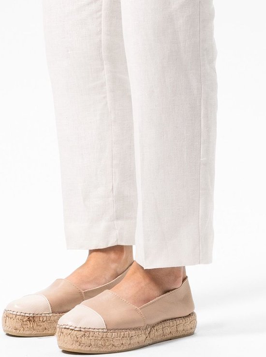 Manfield - Dames - Beige suède espadrilles met goudkleurig detail