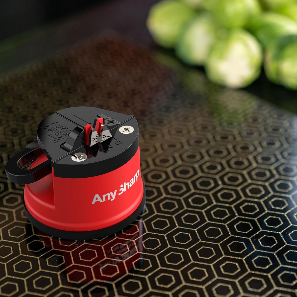 Messenslijper Handsfree Veiligheid PowerGrip Zuigkracht Veilig Slijpen van Alle Keukenmessen Ideaal voor Gehard Staal & Kartel Compact Rood