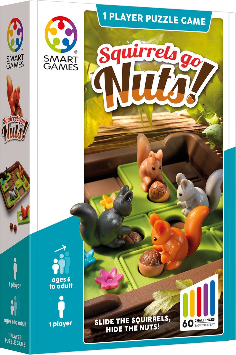 SmartGames - Squirrels Go Nuts! - 60 opdrachten - denkpuzzel eekhoorns en noten - voor jong én oud