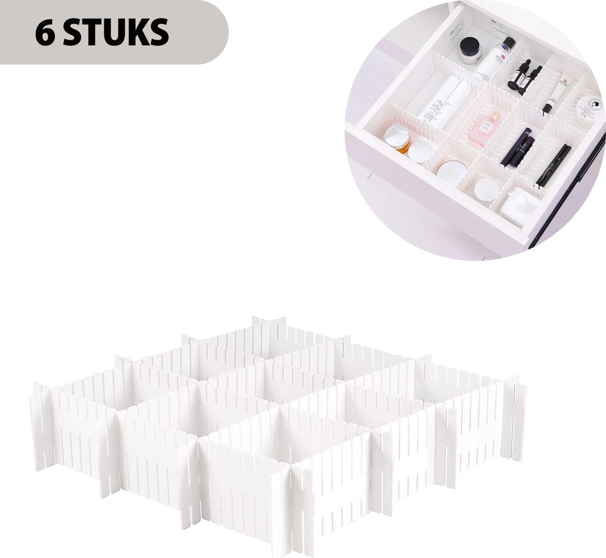 Consumerce® Ladeverdeler Wit – 6 Stuks – Lade Organizer Verdeler – Verstelbaar – Keuken Bakjes Opbergsysteem – La Opbergdoos – Kunststof Ladesysteem – Opbergbox – Kast Schuiflade