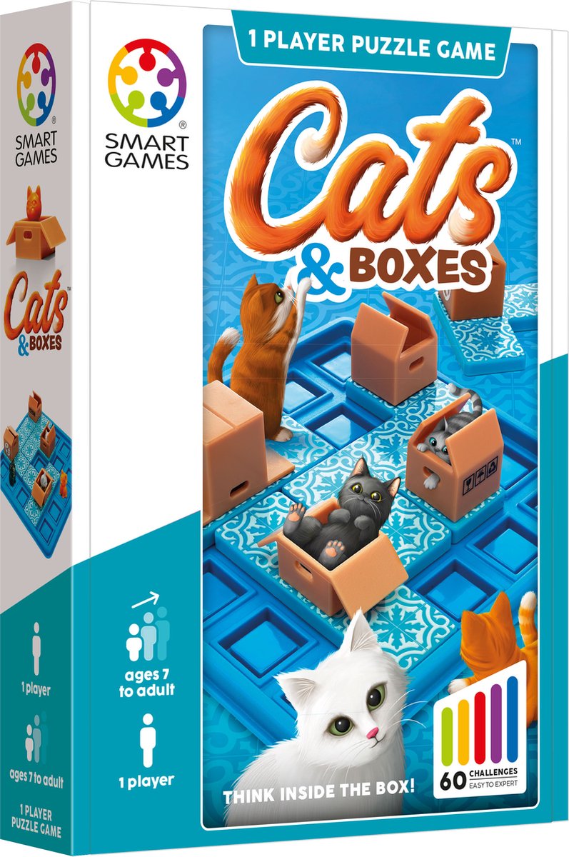 SmartGames - Cats & Boxes - 60 opdrachten - Denkspel voor één speler - Katten - cadeau