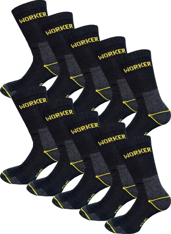 10 PACK Chaussettes de travail - Katoen - Taille 46/48 - Zwart - Antidérapantes - Chaussettes Homme - Chaussettes Femme