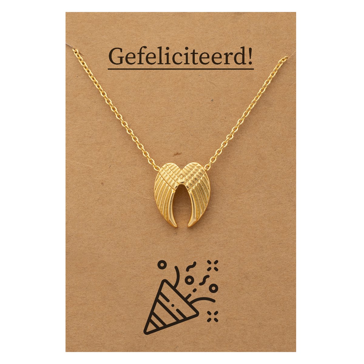Gefeliciteerd Cadeau Ketting - Engelen Vleugels Geluk Sieraad - Goudkleurig - Gefeliciteerd - Pax Amare