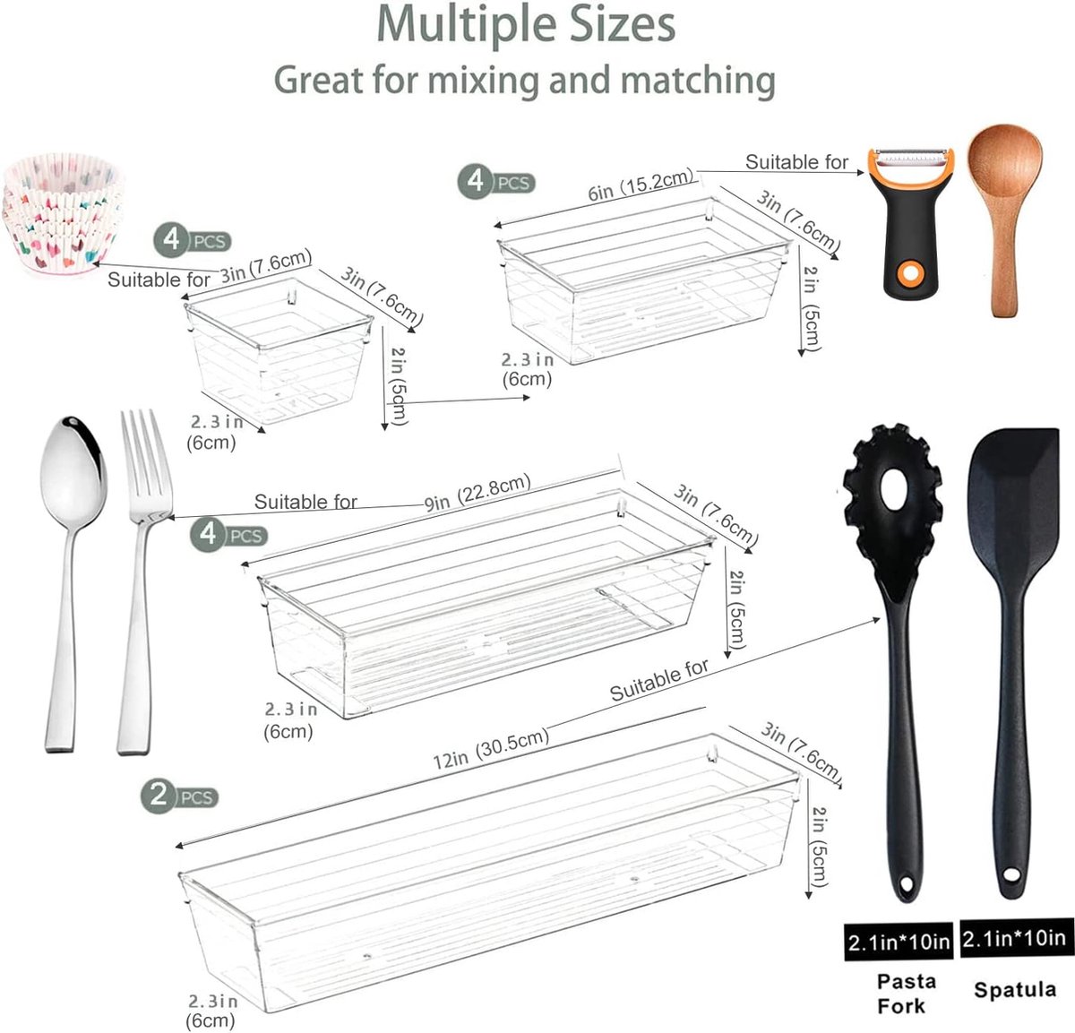 15 STKS Clear Plastic Lade Organizer Lade voor Make-up, Keukengerei, Sieraden en Gadgets