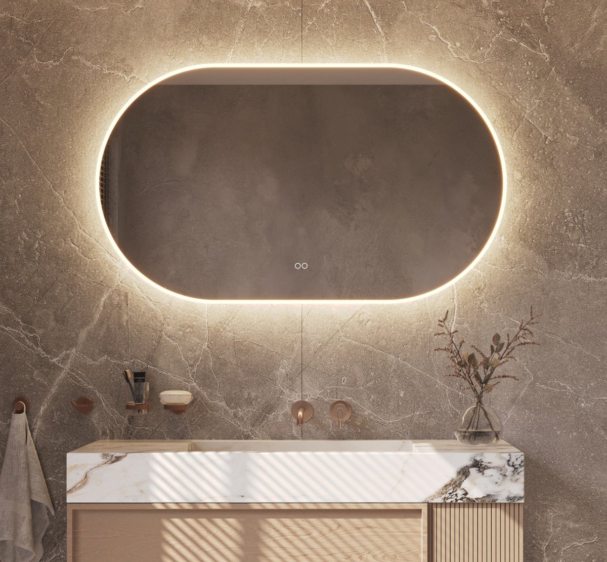 Schaere - Ovalen Badkamerspiegel - LED Verlichting - Spiegel Verwarming - Touch Sensor - Dimfunctie - 120x60 cm