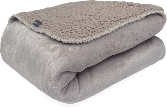 Foto: Hoomstyle lotus plaid superzacht fleece deken teddy dubbeldik bedsprei 130 x 170 cm taupe warm grijs