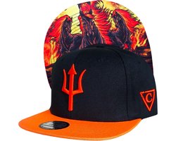 Capiche® Snapback Pet Heren – Aethon Brandende Paarden – Zwart & Oranje – Verstelbaar met Druksluiting – Sportcap – Baseball Cap – Capiche Caps