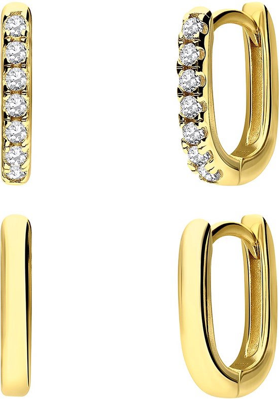 Lucardi - Dames Zilveren goldplated set oorringen - Cadeau voor vrouwen Set - 925 Zilver - Goudkleurig