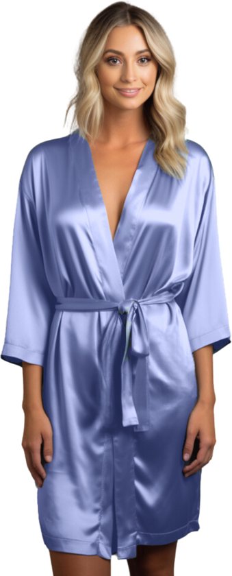 Foto: Moondrops kimono dames 100 satijn badjas s m pyjama dames cadeau voor vrouw blauw