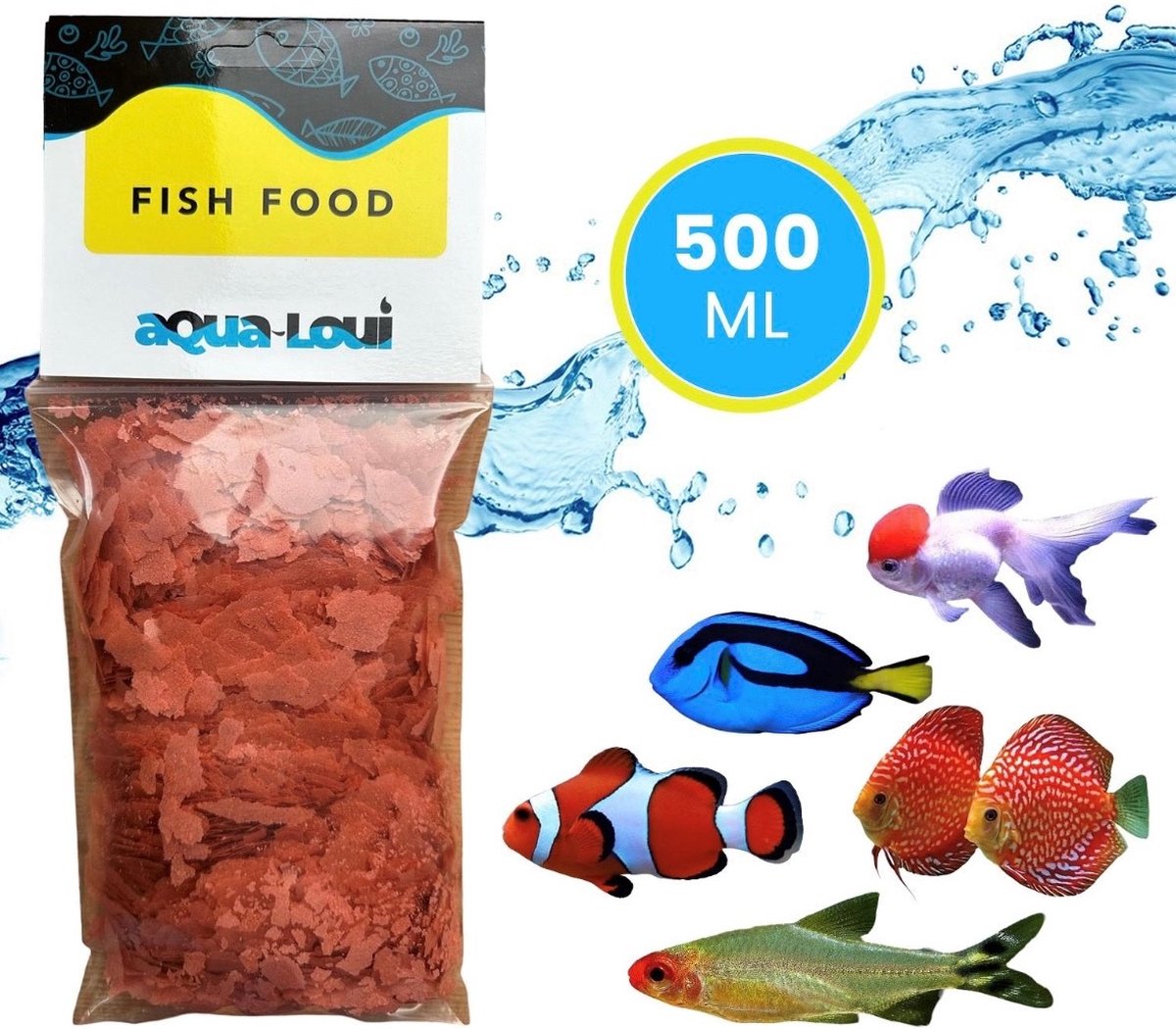 Aqua-Loui® - Visvoer - Tropisch Vissenvoer - Krill - Vlokken (Flakes) - Visvoer Aquarium - Geschikt Voor Alle Maten Zoetwater & Zoutwater Vissen - 500ml