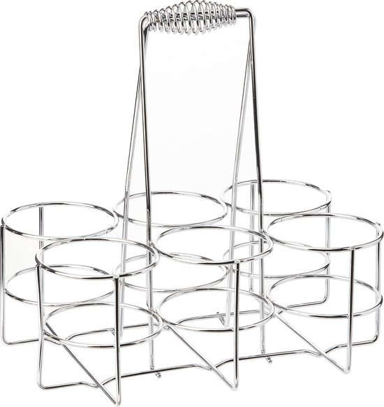Flessendrager voor 6 flessen - verchroomd metaal - zilver - afmetingen: 31 x 31 x 21 cm