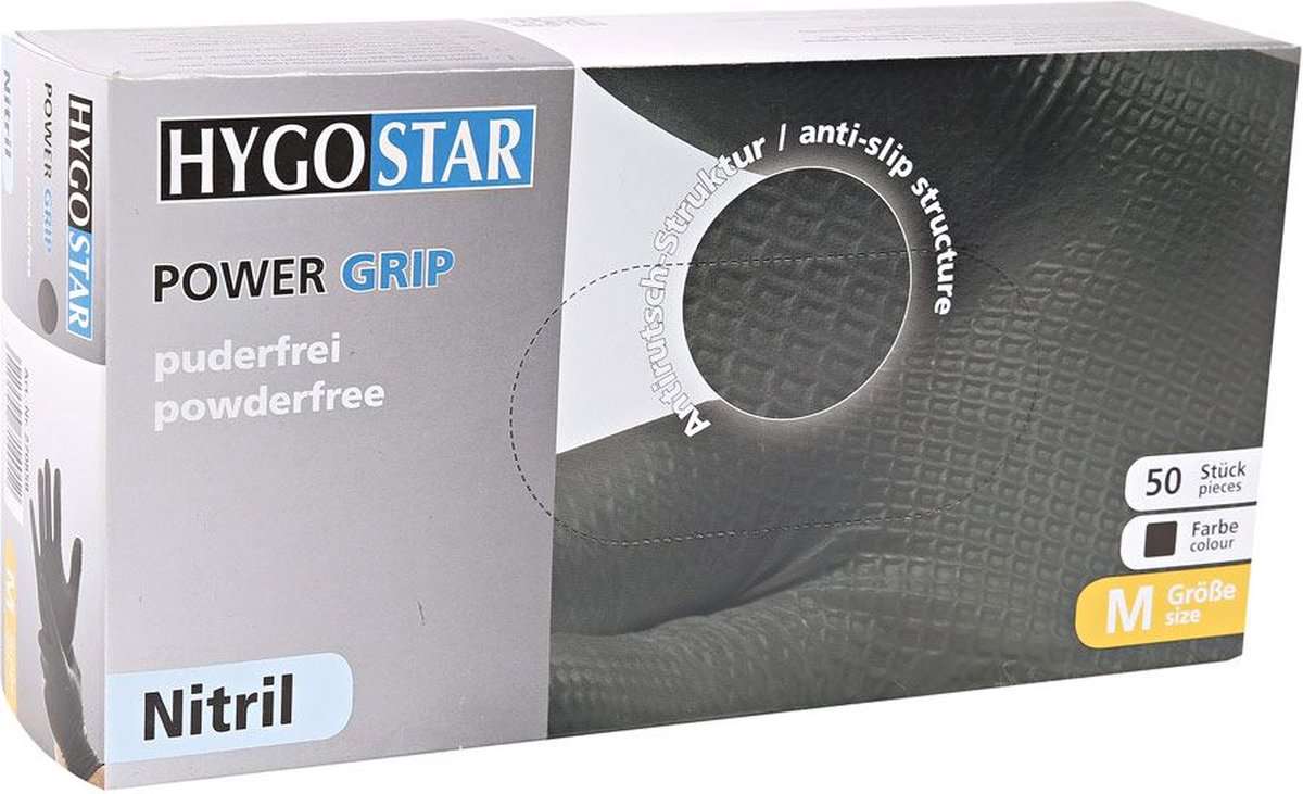 Goedkoopste HYGOSTAR nitril handschoen POWER GRIP ZWART - maat M - poedervrij