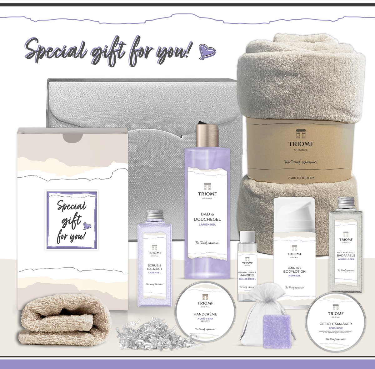 Goedkoopste Geschenkset “Special gift for you!” - 10 producten - 900 gram | Triomf Original - Giftset Lavendel voor haar - Cadeau Speciaal voor jou - Luxe wellness cadeaubox Cadeaupakket Vrouw - Geschenk Gift Set Verjaardag Valentijn Moederdag Kerst Pakket Paars